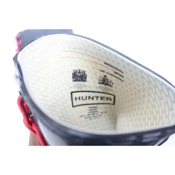 Hunter Black Verbier Wedge Boots Red Lace Up Rubber Rain Size 7 - Picture 9 of 9